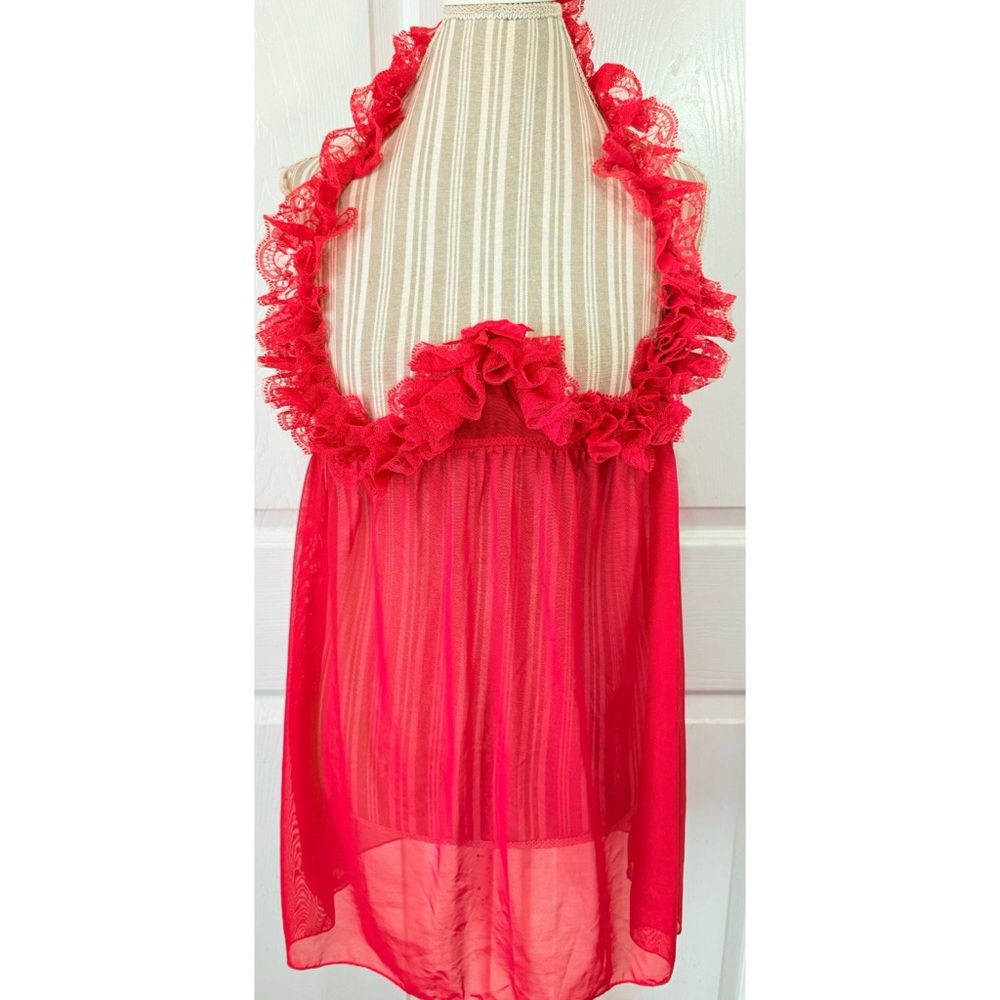 Hips and Curves Red Mesh and Lace Heart Shape Underwire Lingerie 2X